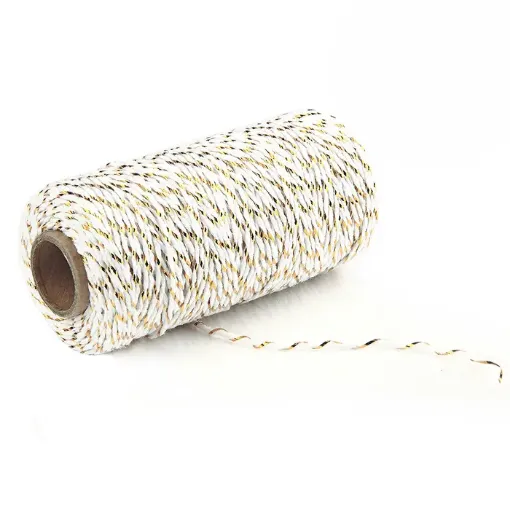 cordon algodon 2mms para macrame bicolor rollo 100mts color dorado blanco 0