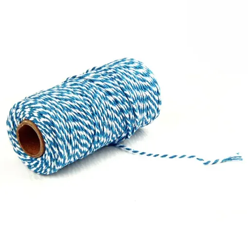 cordon algodon 2mms para macrame bicolor rollo 100mts color celeste blanco 0