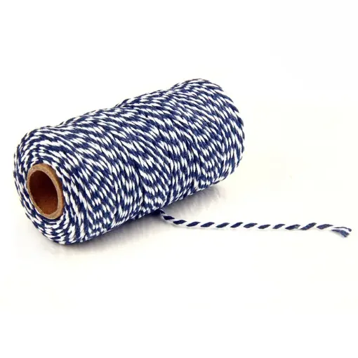 cordon algodon 2mms para macrame bicolor rollo 100mts color azul marino blanco 0