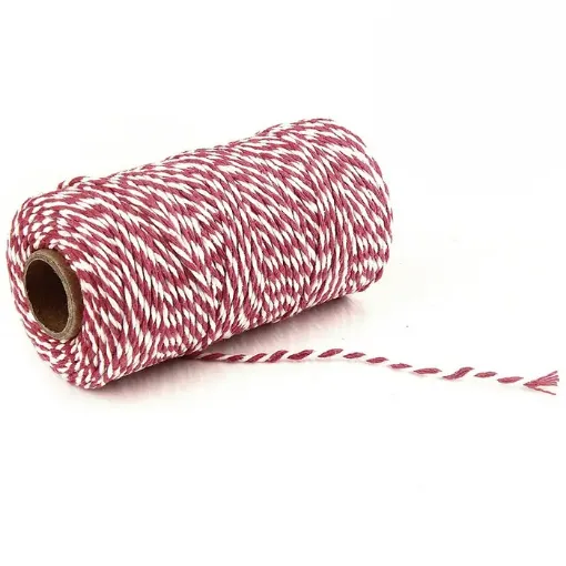 cordon algodon 2mms para macrame bicolor rollo 100mts color carmesi blanco 0