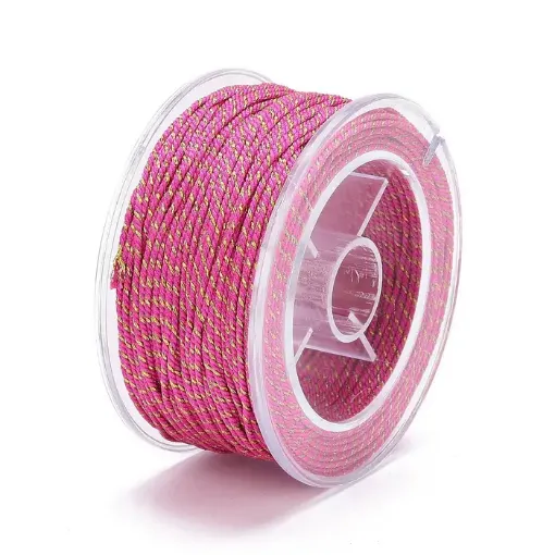 cordon trenzado polialgodon 1 2mm hilo metalizado x25mts colores rosa oscuro dorado 0