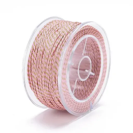 cordon trenzado polialgodon 1 2mm hilo metalizado x25mts colores rosado dorado 0
