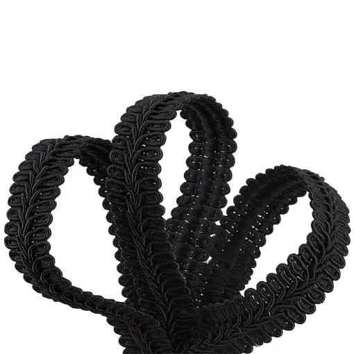 galon metalizado ribete poliester 16mms color negro por 2 5mts 0