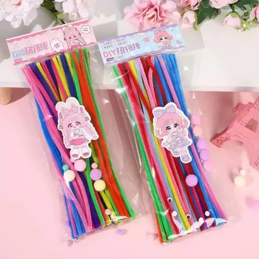 set manualidades cheniles limpia pipas 30mms colores brillantes pompones ojitos 0