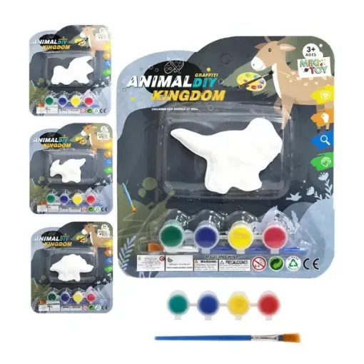 set infantil para pintar yeso dinosaurio temperas pincel 0