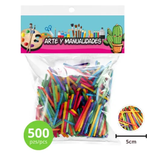 palitos finos madera finos 5cms x500 unidades colores surtidos 0