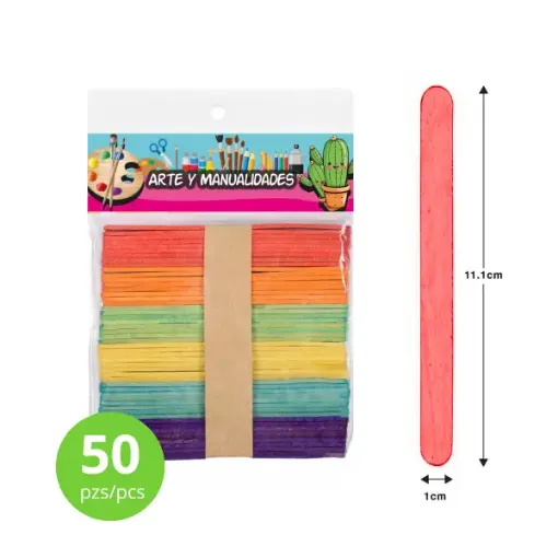 palitos helado madera colores 11x1cms por 50 unidades x6 colores diferentes 0