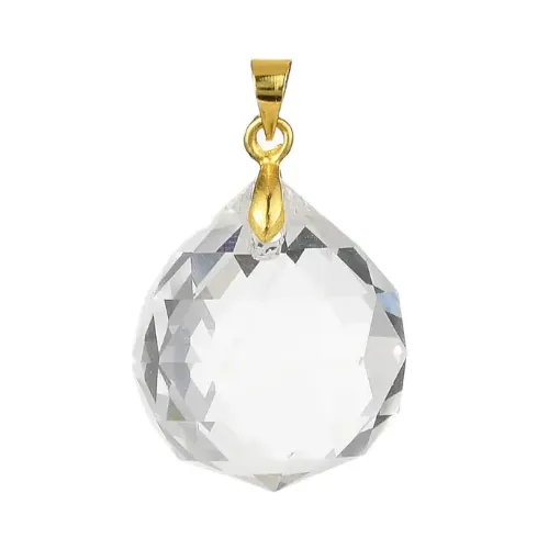 piedra cairel transparente redondo esfera facetada mediana 29x21mms colgante metal dorado 0