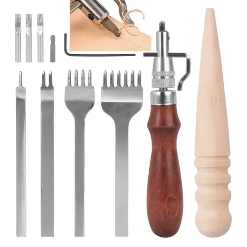 set 11 herramientas para trabajar cuero para coser perforar cortar 0