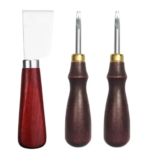 set 3 herramientas para cuero cuchillo 2 biseladores 1 1 5mms 0