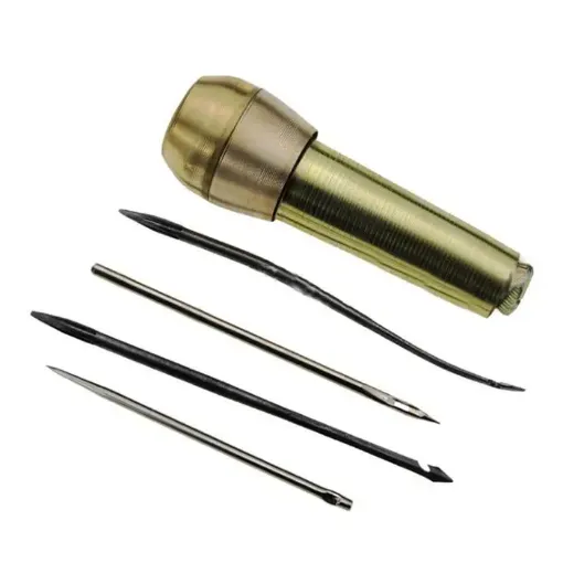 herramienta para trabajar cuero punzon mango 70mms bronce 4 agujas diferentes 0