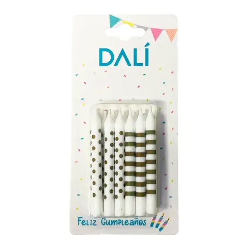 velas 75mms rayas lunares dorado x12 unidades varios colores 0