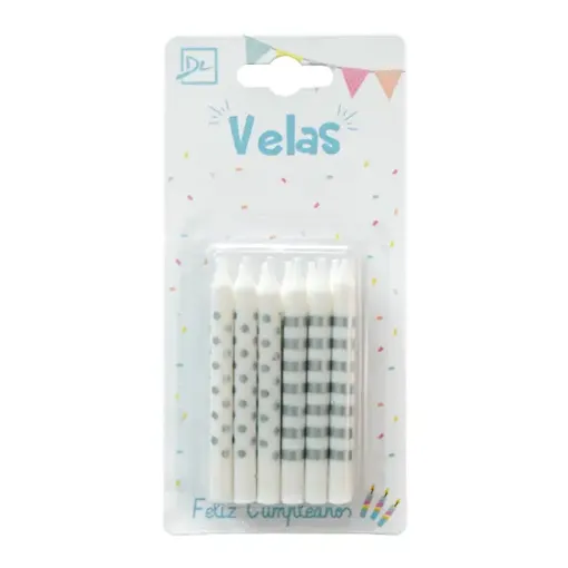 velas 75mms rayas lunares plata x12 unidades varios colores 0