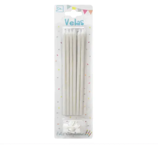 velas 140mms glitter x6 unidades color blanco 0