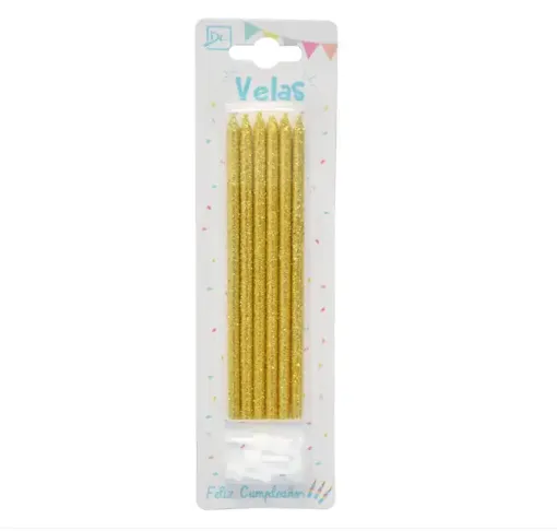 velas 140mms glitter x6 unidades color dorado 0