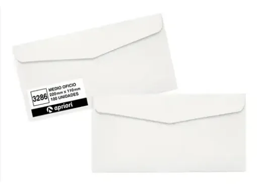 sobre carta blanco 70grs 3286 medida 11x22cms x100 unidades 0