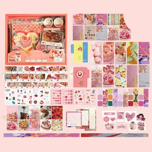 set para scrapbooking 23x19cms x155 piezas etiquetas adhesivas tarjetas tema pink hearth 0