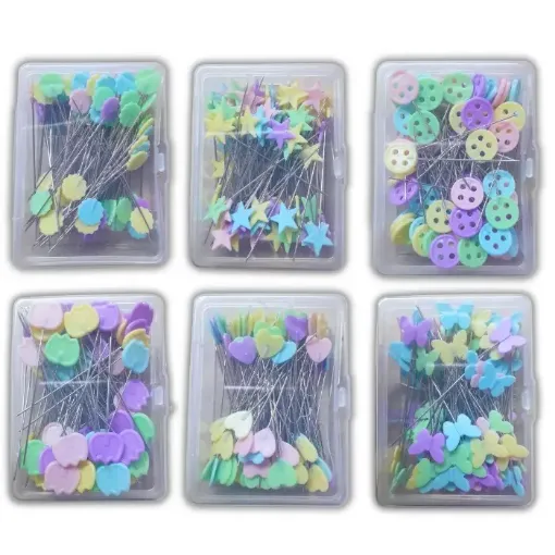 alfileres cabeza colores para patchwork 6cms caja plastica x100 unidades aprox varios motivo 0