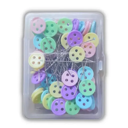 alfileres cabeza colores para patchwork 6cms caja plastica x100 unidades aprox modelo boton 0