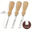 set 3 gubias curvas para cuero mango madera puntas 4mm 5mm 6mms 0