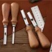 set 4 gubias curvas para cuero mango madera puntas 4mm 6mm 8mm 10mms 2