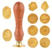 set 10 sellos vintage motivo floral para estampar cera 25mms mango madera 80mms 0