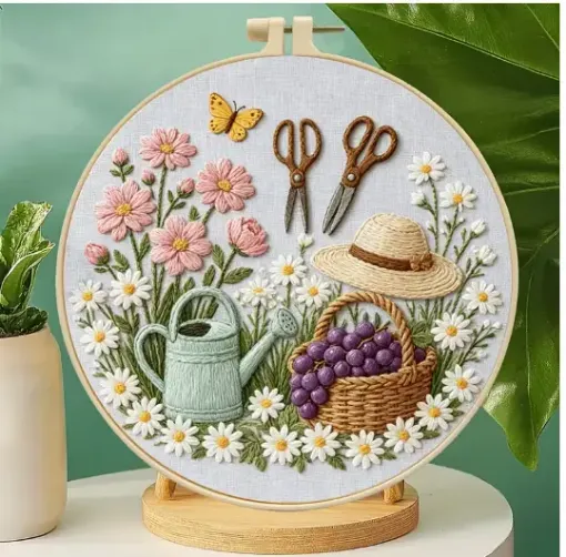 kit para bordar 18cms incluye tela hilos agujas sin bastidor motivo impreso campestre 0