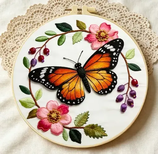 kit para bordar 18cms incluye tela hilos agujas sin bastidor motivo impreso mariposa 0
