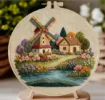 kit para bordar 18cms incluye tela hilos agujas sin bastidor motivo impreso paisaje molino 1