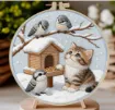 kit para bordar 18cms incluye tela hilos agujas sin bastidor motivo impreso gato pajaritos 0