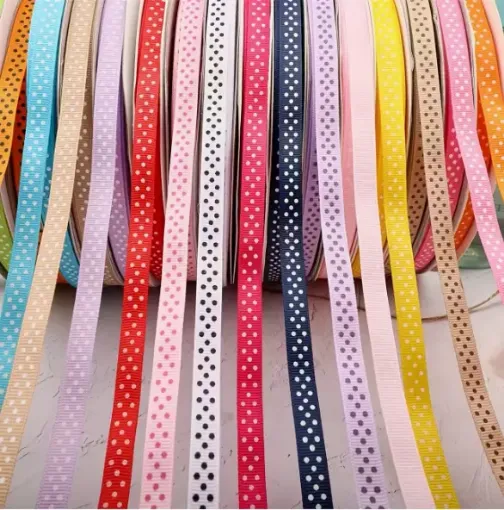 cinta raso estampada puntitos lunares set x10 colores diferentes x100cms aprox cada una 0