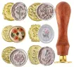 set 6 sellos vintage motivo floral para estampar cera 24 a 28mms mango madera 80mms 0
