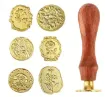 set 6 sellos vintage motivo floral para estampar cera 24 a 28mms mango madera 80mms 1
