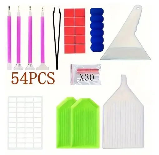 set 54 accesorios para pintura diamantes art gem 5d set herramientas ceras pinza bolsas bandejas 0