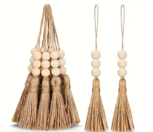 colgante borla cuerda yute 21cms 3 esferas madera 15mms por unidad 0