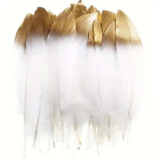 pluma blanca punta dorada 10 15cms por 10 unidades 0