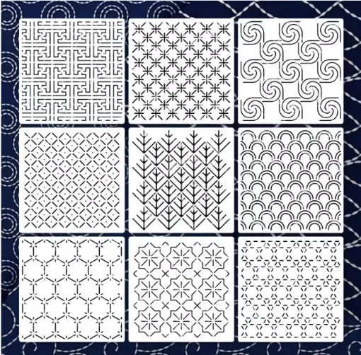 plantilla patrones bordado sashiko 20cms varios motivos 0