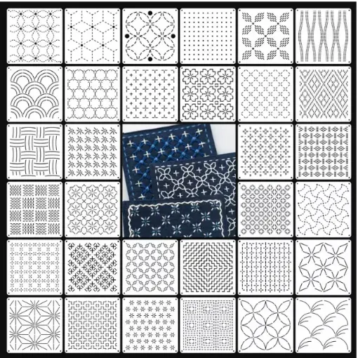 plantilla patrones bordado sashiko 13x13cms varios motivos 0