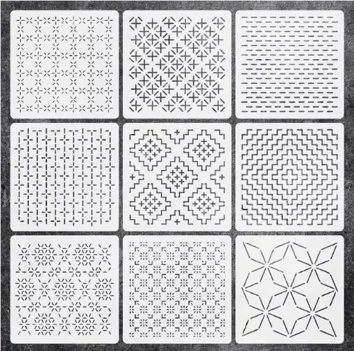 plantilla patrones bordado sashiko 13x13cms varios motivos por unidad 0