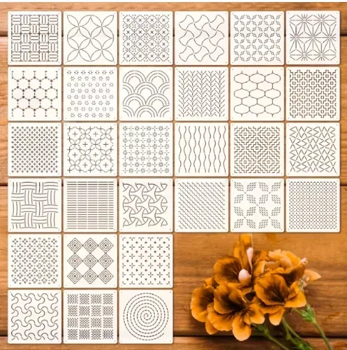 plantilla patrones bordado sashiko 12 7x12 7cms varios motivos por unidad 0
