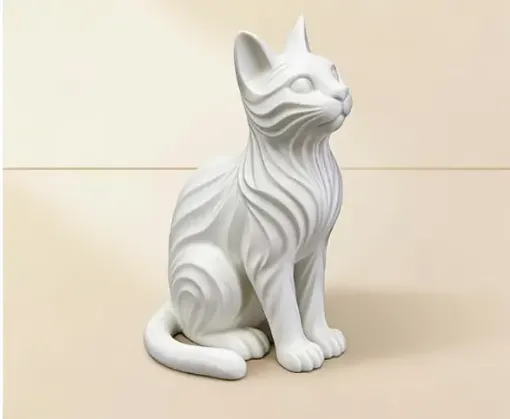 pieza impresion 3d abs modelo gato rizado medida 30x25x50mms color blanco 0