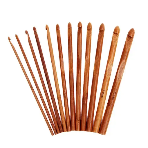 set 12 agujas crochet ganchillo madera bamboo 15cms x12 medidas 1 10mms 0