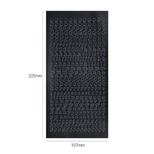 stickers adhesivos pvc impermeables plancha 22x10cms motivo letras minusculas numeros negro 0