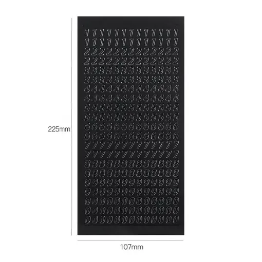 stickers adhesivos pvc impermeables plancha 22x10cms motivo numeros negro 0
