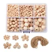 set cuentas madera natural esfera lisa agujero x6 medidas diferentes caja 1100 unidades aprox 0