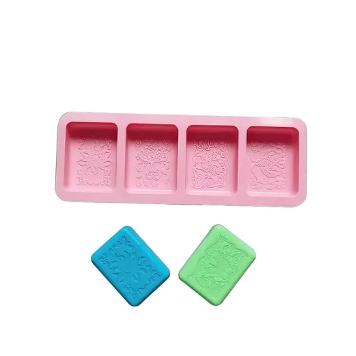 molde silicona para fabricar jabones artesanales 28x10cms x4 rectangulares 90x60x25mms estampados 0