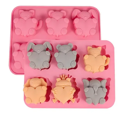 molde silicona grado alimenticio para jabones masas resina animales corazon x6 258x197x8mms 0