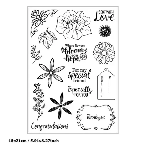 set sellos silicona plancha 21x15cms modelo tags flores 0