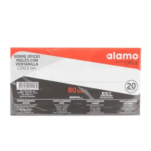 sobre blanco oficio ingles 80grs medida 12x23cms alamo x20 unidades 0