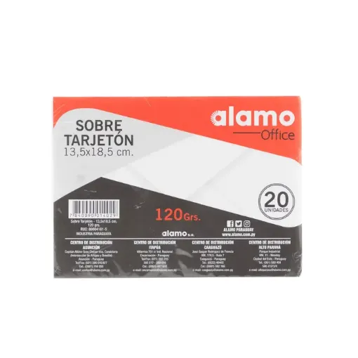 sobre carta blanco tarjeton 120grs medida 13 5x18 5cms alamo x20 unidades 0
